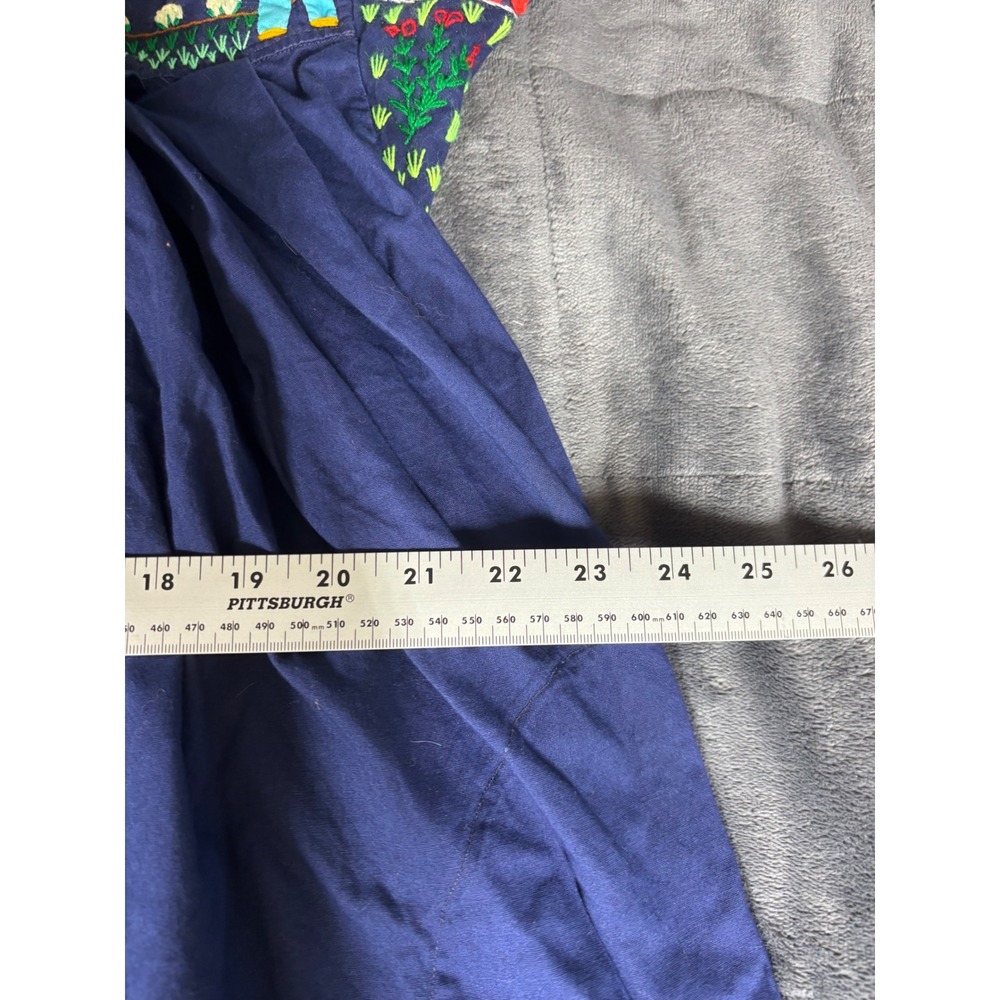 Handmade Colombia Navy Cotton Folk Art Embroidered Applique Maxi Dress Large - Picture 3 of 8